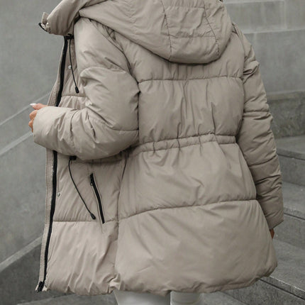 Casual Adjustable Waist Quilted Mid-Length Hooded Padded Padded Coat Clothes Winter For Women