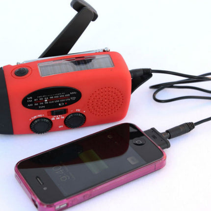 Solar hand crank USB charging radio flashlight