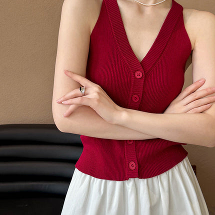 Korean Style Loose V-neck Sleeveless Knitwear