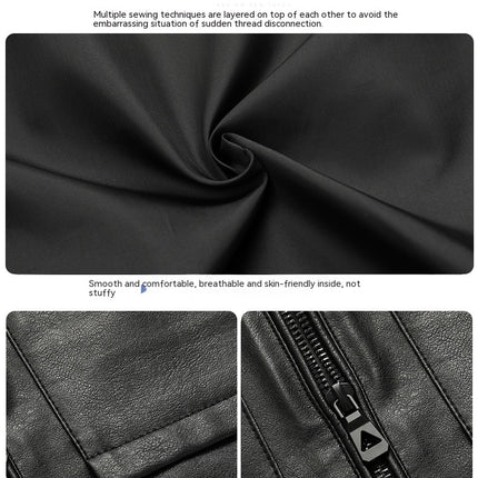 Men's Motorcycle Leather Jacket Slim Lapel Casual Leather Jacket