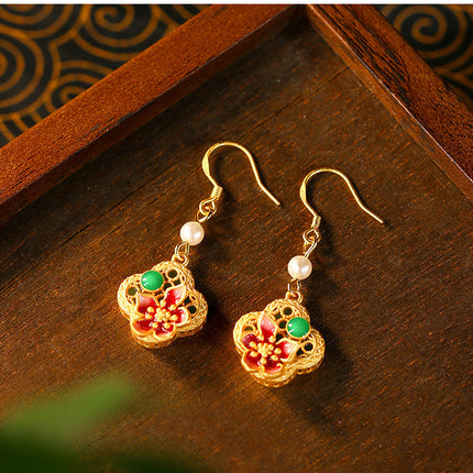 Real Gold Plating Antique 925 Silver Pin Earrings