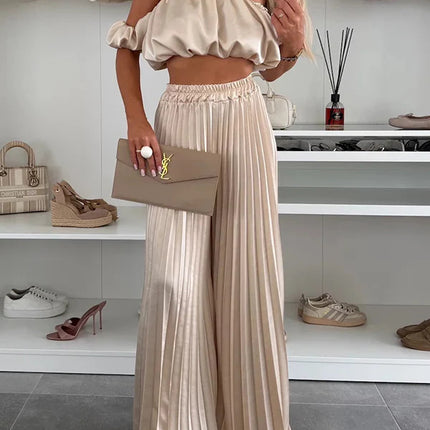 Women's Fashion Satin Tube Top Wide Leg Pants Suit