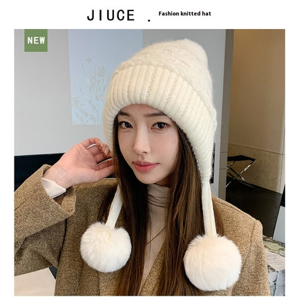 Idle Style Thick Double-layer Ear Protection Cold-proof Shuttlecock Rabbit Fur Hat