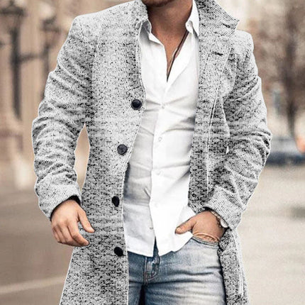 Autumn And Winter New Men's Woolen Stand Collar Medium Long Pocket Casual Coat