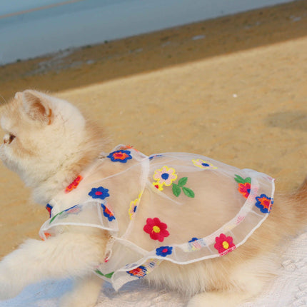 Mesh Flower Embroidery Dress Cat Clothes