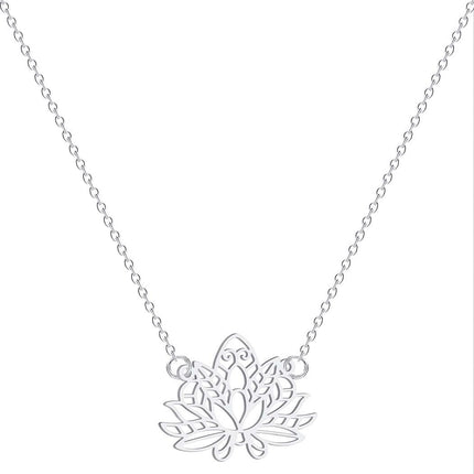 Stainless Steel Necklace Women Hollow Yoga Gold Lotus Clavicle Chain Jewelry