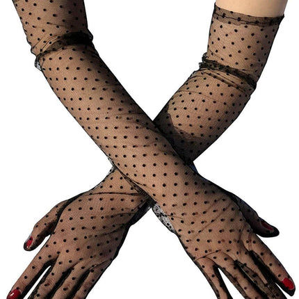 Ladies' Mesh Sleeve Cover Black Flying Polka Dot Tulle Gloves