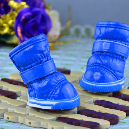 PU Mirror Leather Warm Pet Dog Shoes In Winter