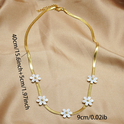 Lxalry 18K Gold Plated Bohemian Floral Necklace   Stainless Steel Skin Safe Jewelry With White Blossom Charms  Hypoallergenic   Tarnish Free Gift For Women Wife Mom, Festive Occasions   Everyday Boho