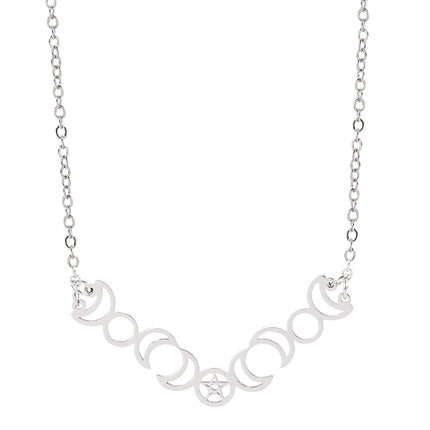 Five Pointed Star Sun Moon Necklace Multi Month Hollow Stainless Steel Pendant