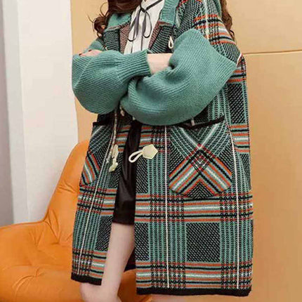 Hooded Knit Cardigan Women's Loose Mid-length Coat
