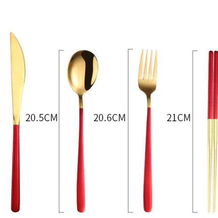 304 Dinnerware Set Flatware Kitchen Accessories Camping Travel Sets Gold Knife Fork Spoon Portable Cutlery Sets With Case