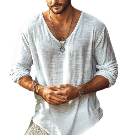 V-neck Breathable Thin Long-sleeved T-shirt Solid Color Top