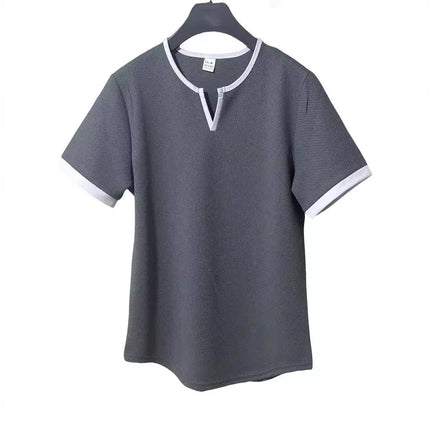 Color-block V Neck Outdoor Sports Waffle T-shirt