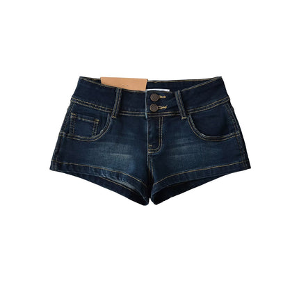 European And American Style Two-button Distressed Tight Stretch Denim Shorts