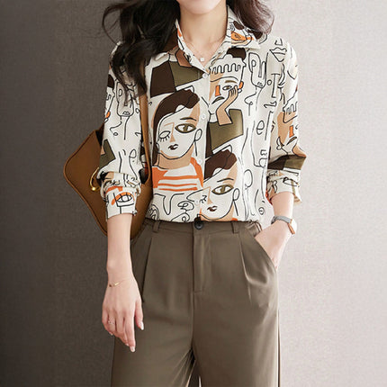 Casual Vacation Leopard Print Button Long Sleeve Shirt Women's Clothing