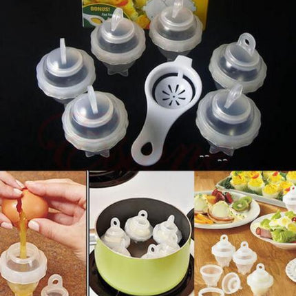 Hot 1 Set7 Piece Hard Boil Egg Cooker 6 Eggies Without Shells With Bonus Egg White Yolk Separator Eggs Steamer  Cooking Tools