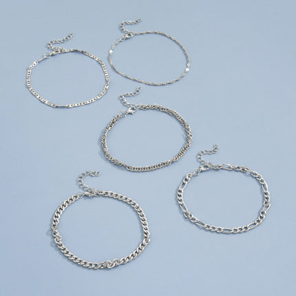 Simple Graceful Metal Chain Retro Creative Snake Chain Anklet Five-piece Set