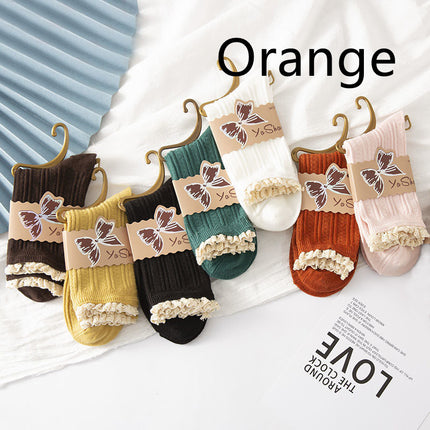 Sweat-absorbent Breathable Preppy Style Lace Mid-calf Socks