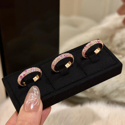 Gradient Diamond Ring Starry Sky Inlaid Rhinestone Ring Sweet Elegant Row Diamond