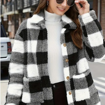 Women's Plaid Plush Long-sleeved Winter Fashion Casual Jacket