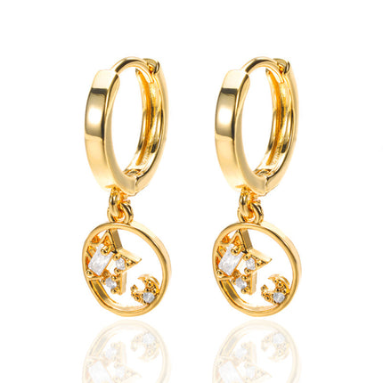 Moon, Star And Sun Combination Eardrops Micro Inlaid Zircon