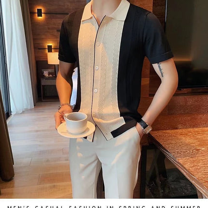 Short-sleeved T-shirt Men's Knitted Lapel Half Sleeve Bottoming Shirt Top