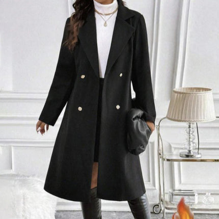 Women's Solid Color Autumn And Winter Simple Long Sleeved Lapel Jacket Knitted Fashionable Coat