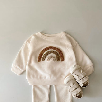 Spring And Autumn Newborn Alphabet Embroidery Baby Long Sleeve Two-piece Suit