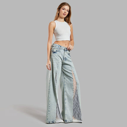 Street Lace Stitching Skinny Jeans