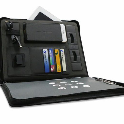 Business Document Bag A4 File Holder For Ipad Holder Zipper Notepad Porfolio With 5000 MAH Wiereless Charging Power Bank Inside