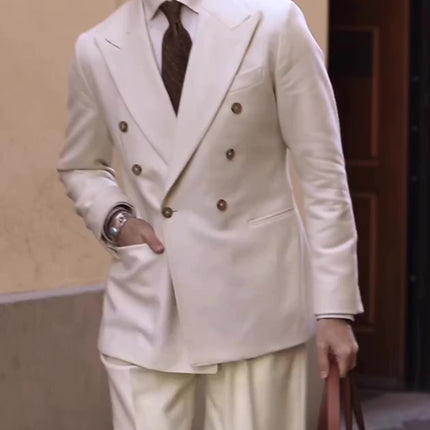 Cream Double-Breasted Men's Suit