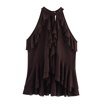 Women's Fashion Laminated Decoration Hanging Collar Top