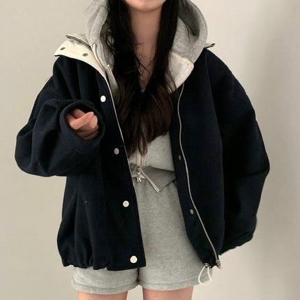 French Retro Lapels Loose Wool Coat Overcoat