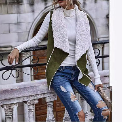 Sleeveless Simple Reverse Large Lapel Coat Suede Vest