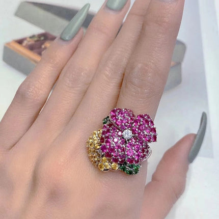 Cold Style Special-interest Design Flower Ring Female Open Light Luxury Micro-inlaid Full Diamond Ring All-matching