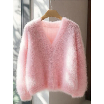 Women's Solid Color Milk Huhu Soft Glutinous Mohair Sweater