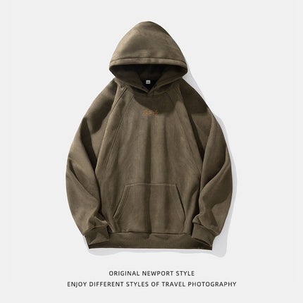 400g Suede Heavy Hooded Sweater Men's Autumn And Winter Split Design