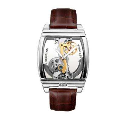 Casual Men's Leather Belt Automatic Mechanical Watch Long Movement Hollow Watch