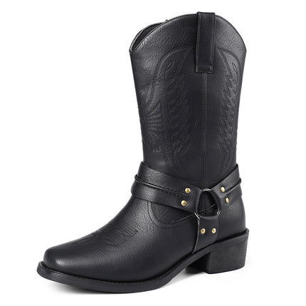 Men's Casual High Heel Leather Boots Large Size Simple Retro