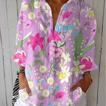 Women's Creative Fashion 3D Printing Lapel Casual Shirt