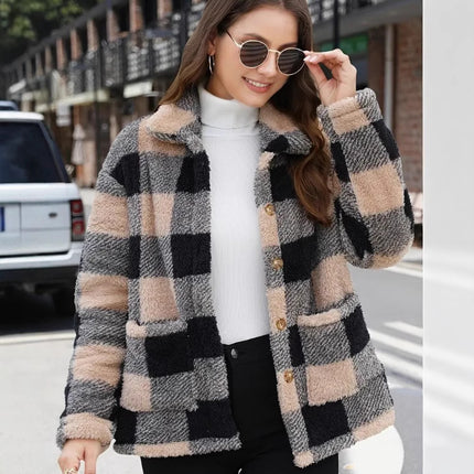 Women's Plaid Plush Long-sleeved Winter Fashion Casual Jacket