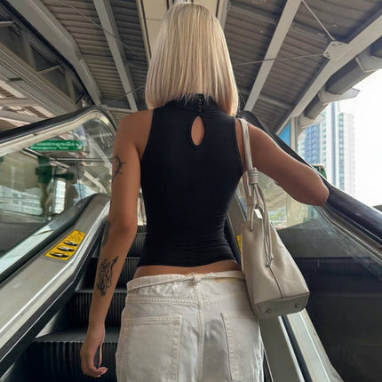 European And American Slim Vest Season Fashion Button Sleeveless Top Women's Design Sense