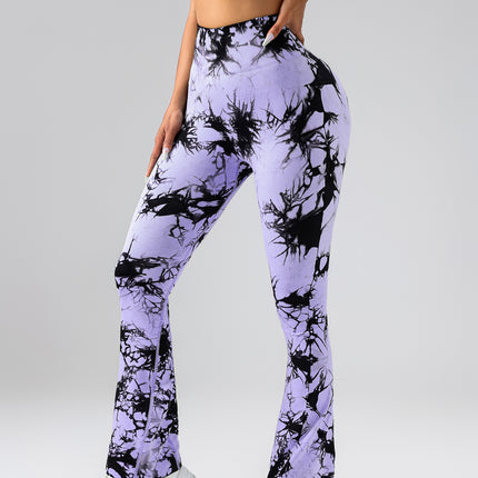 4 Pack Flared Yoga Leggings For Women High Waisted Tie-dye Print Butt Lifting Stretch Sports Workout Bodybuilding Pants, Seamless High Waisted Bootcut Yoga Leggings