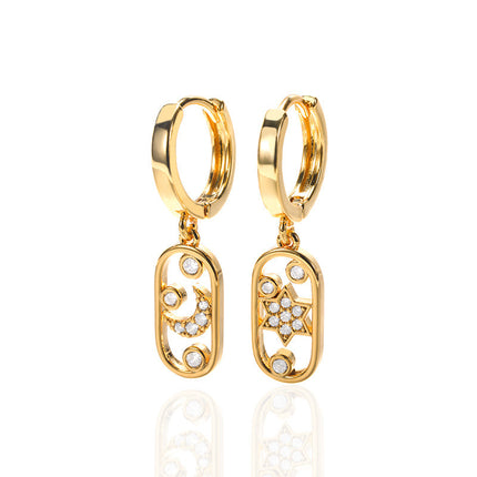 Moon, Star And Sun Combination Eardrops Micro Inlaid Zircon