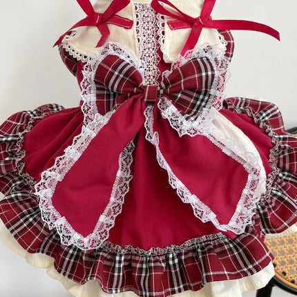 Princess Lolita Dress With Pet Bow Plaid Lace