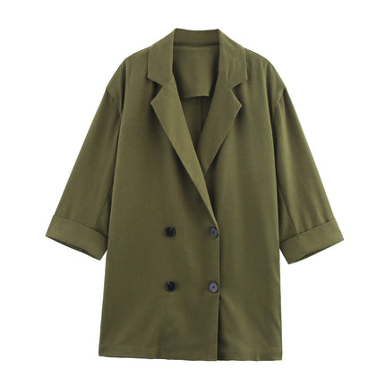 Linen Double Breasted Suit Jacket Linen Wide Leg Pants Suit