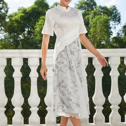 National Style Jacquard Retro Slimming New Chinese Style Stand Collar Fashion Dress