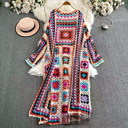 Sweet Heavy Industry Color Woven Crochet Loose Slim Long Sleeve Sweater