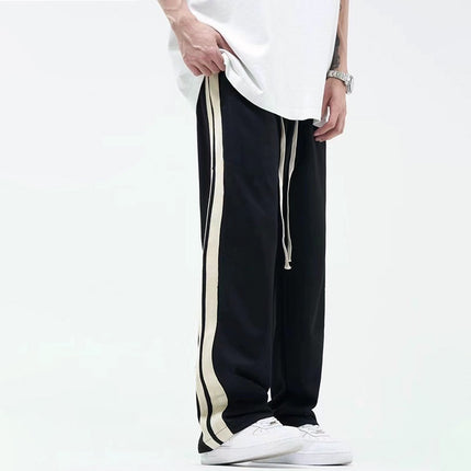 Striped Straight Color Matching Side Drawstring Loose Wide-leg Pants